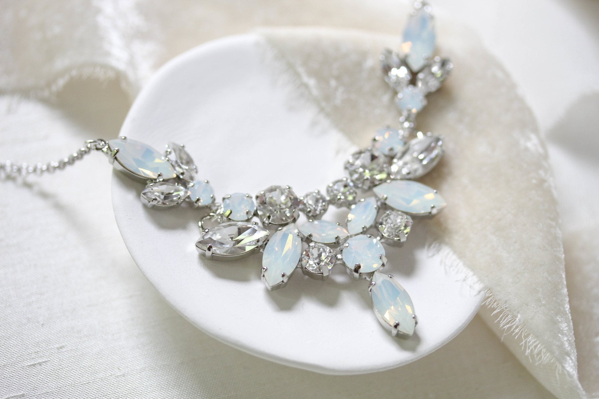 White opal crystal statement bridal necklace - SANDRA - Treasures by Agnes