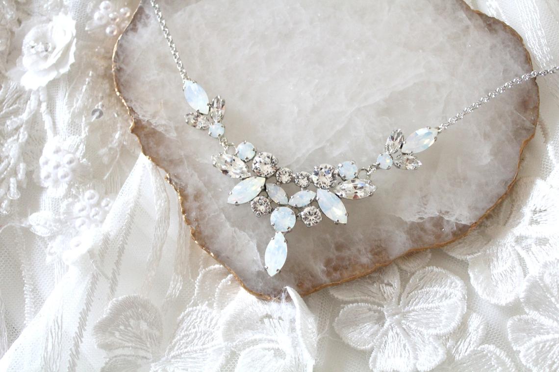 White opal crystal statement bridal necklace - SANDRA - Treasures by Agnes