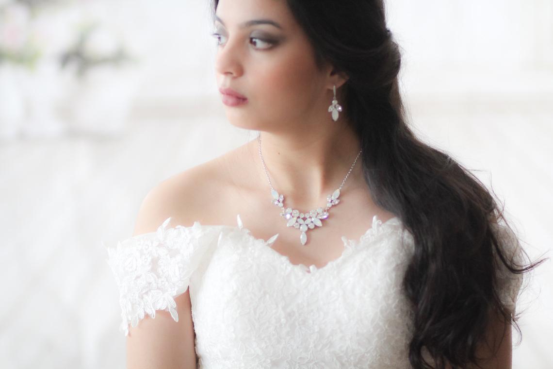 White opal crystal statement bridal necklace - SANDRA - Treasures by Agnes