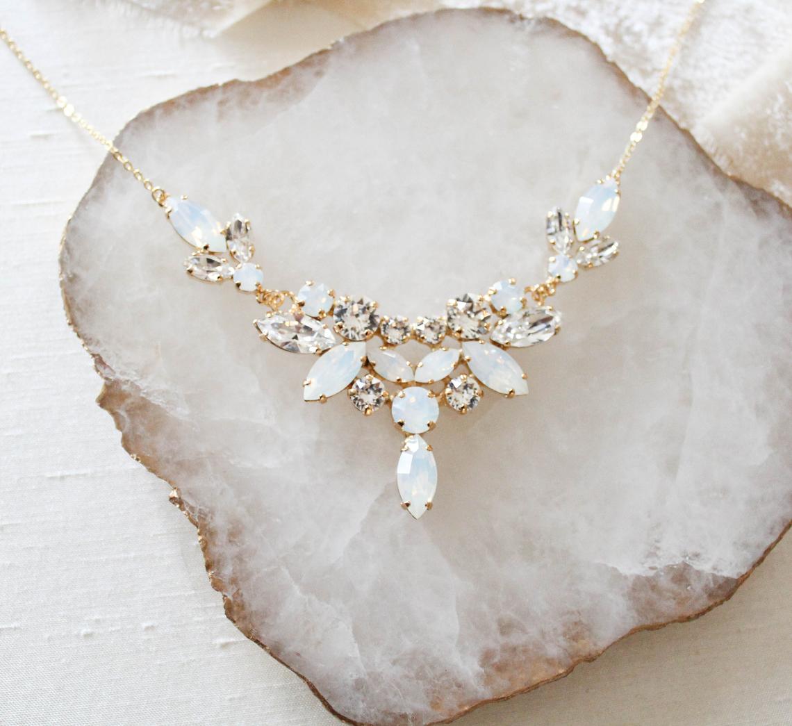 White opal crystal statement bridal necklace - SANDRA - Treasures by Agnes