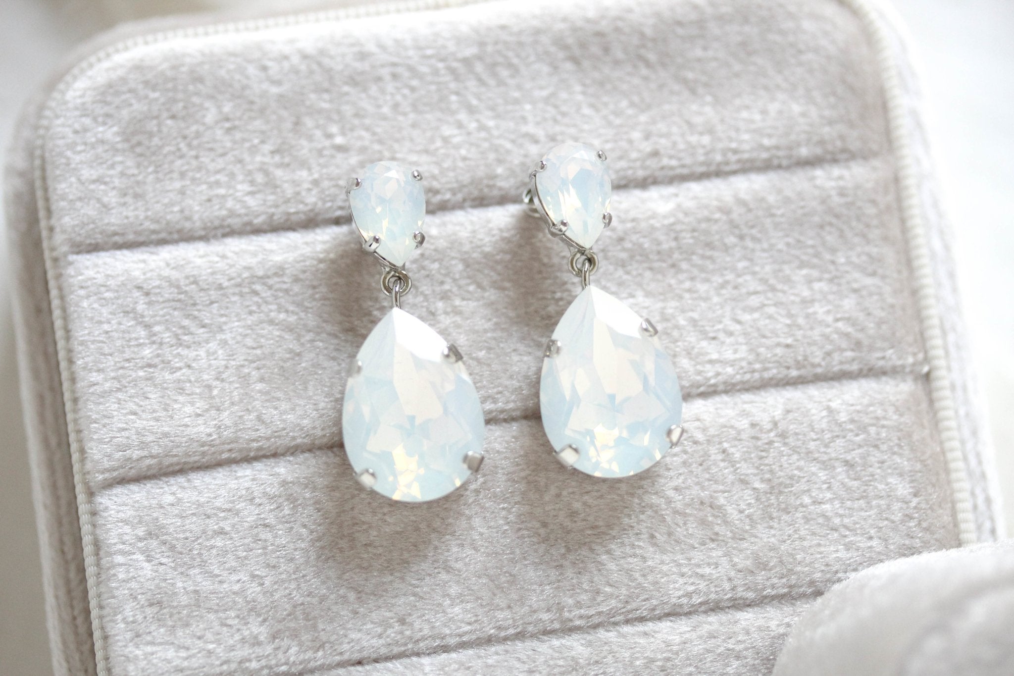 White opal crystal tear drop bridal earrings- BETHANY - Treasures by Agnes