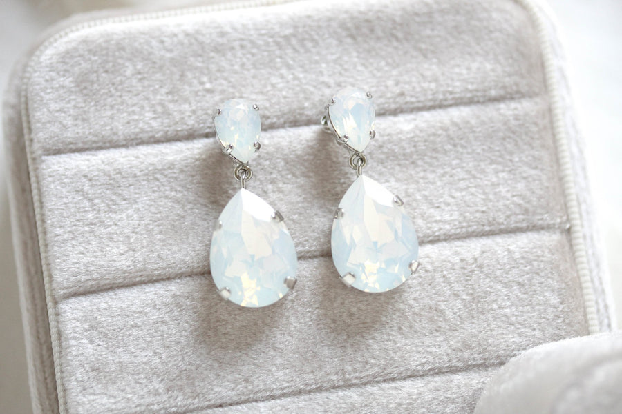 White opal crystal tear drop bridal earrings- BETHANY - Treasures by Agnes