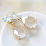 White opal crystal tear drop bridal earrings- BETHANY - Treasures by Agnes