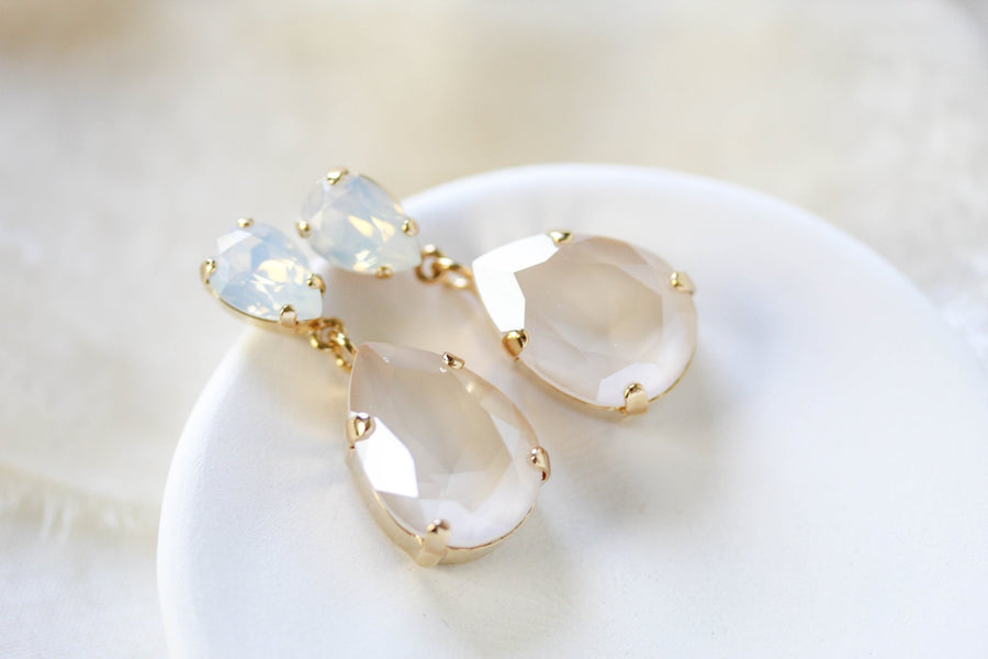 White opal crystal tear drop bridal earrings- BETHANY - Treasures by Agnes