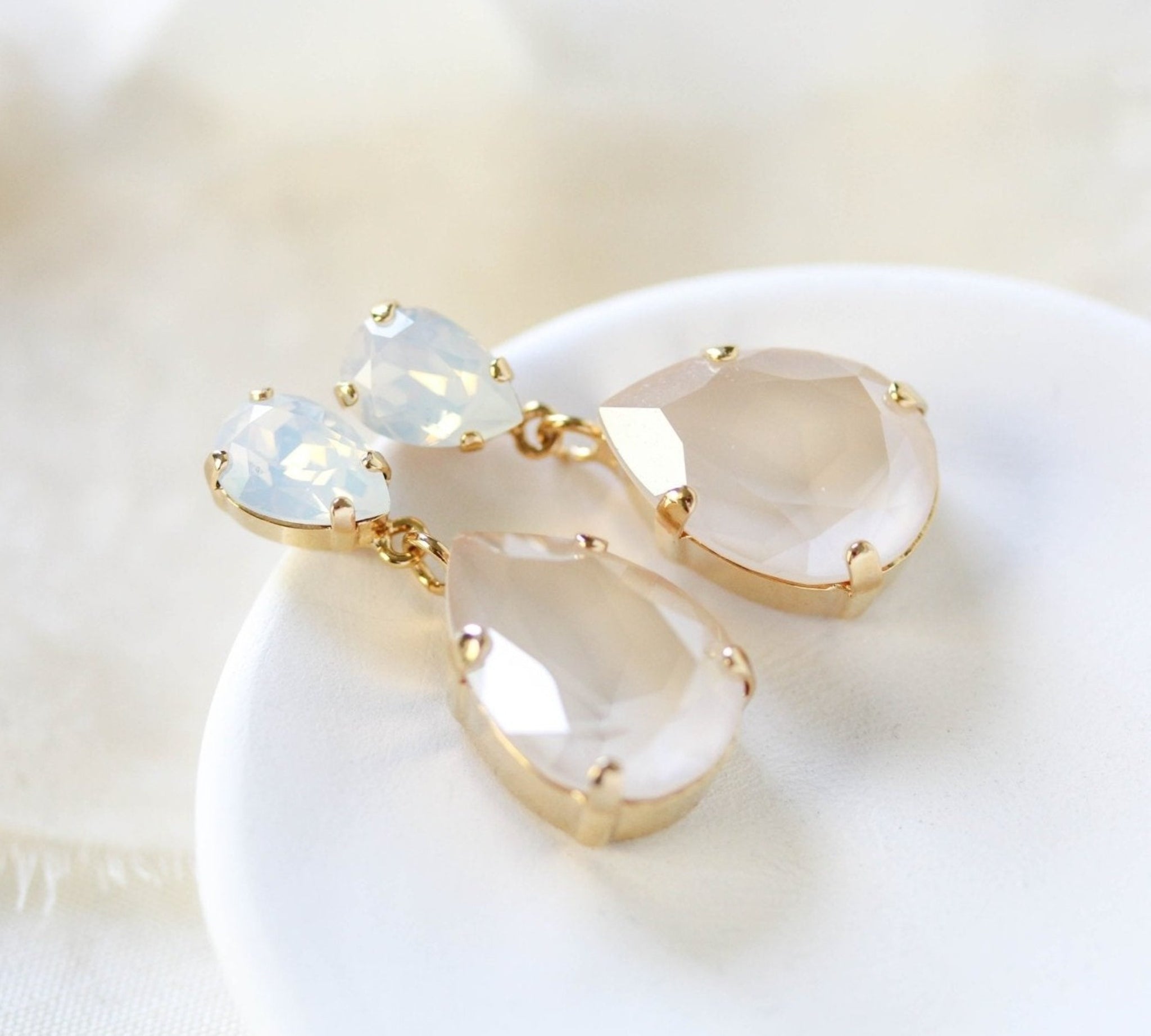 White opal crystal tear drop bridal earrings- BETHANY - Treasures by Agnes