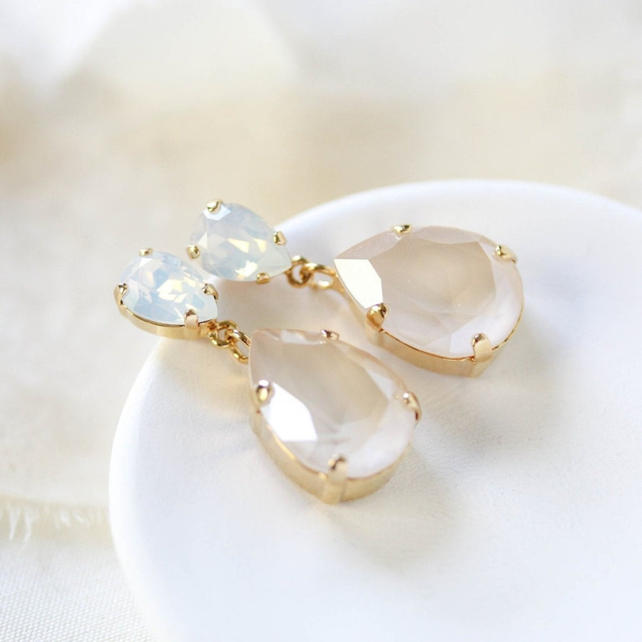 White opal crystal tear drop bridal earrings- BETHANY - Treasures by Agnes