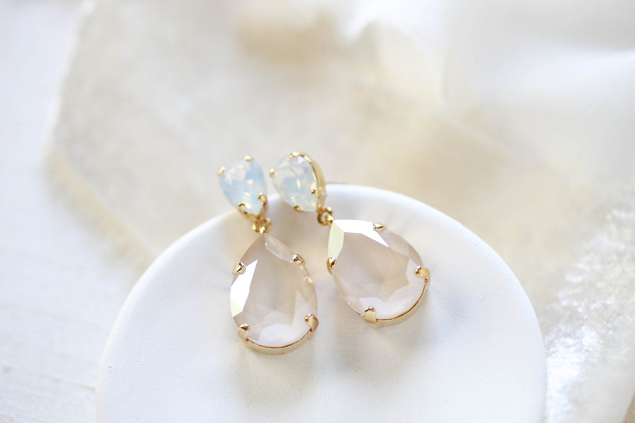 White opal crystal tear drop bridal earrings- BETHANY - Treasures by Agnes