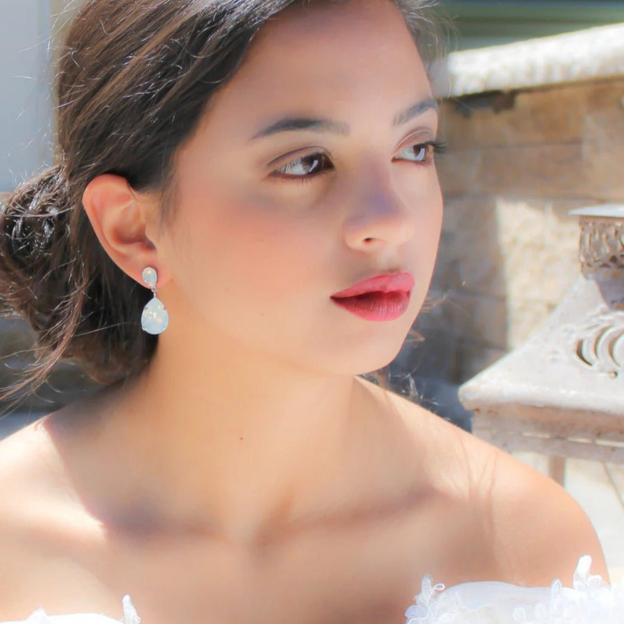 White opal crystal tear drop bridal earrings- BETHANY - Treasures by Agnes