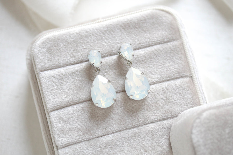 White opal crystal tear drop bridal earrings- BETHANY - Treasures by Agnes
