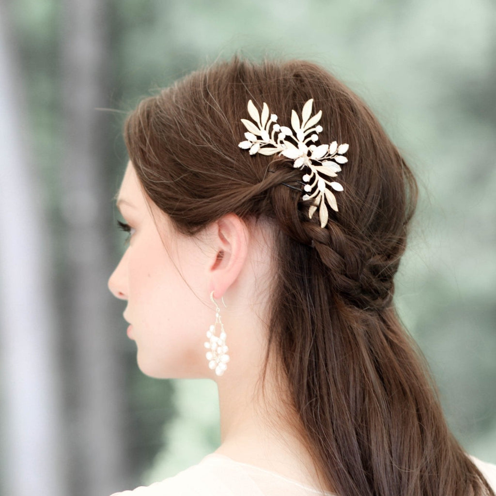 White opal crystal wedding hair piece- LAINA - Treasures by Agnes