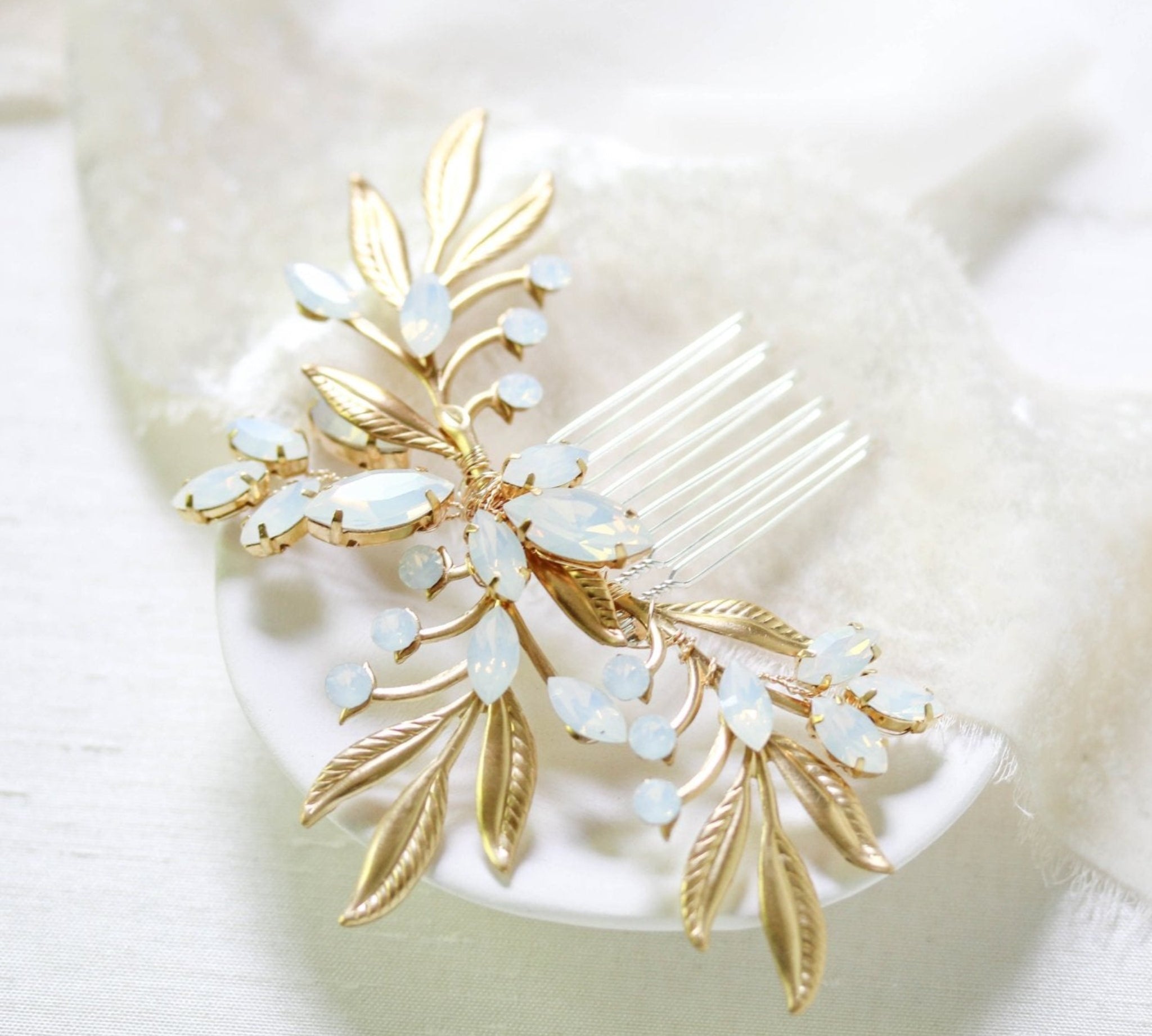 White opal crystal wedding hair piece- LAINA - Treasures by Agnes