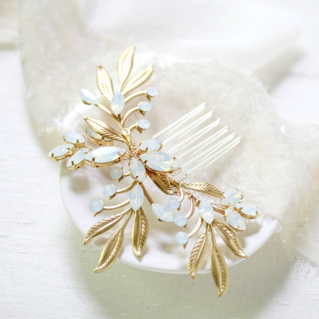 White opal crystal wedding hair piece- LAINA - Treasures by Agnes