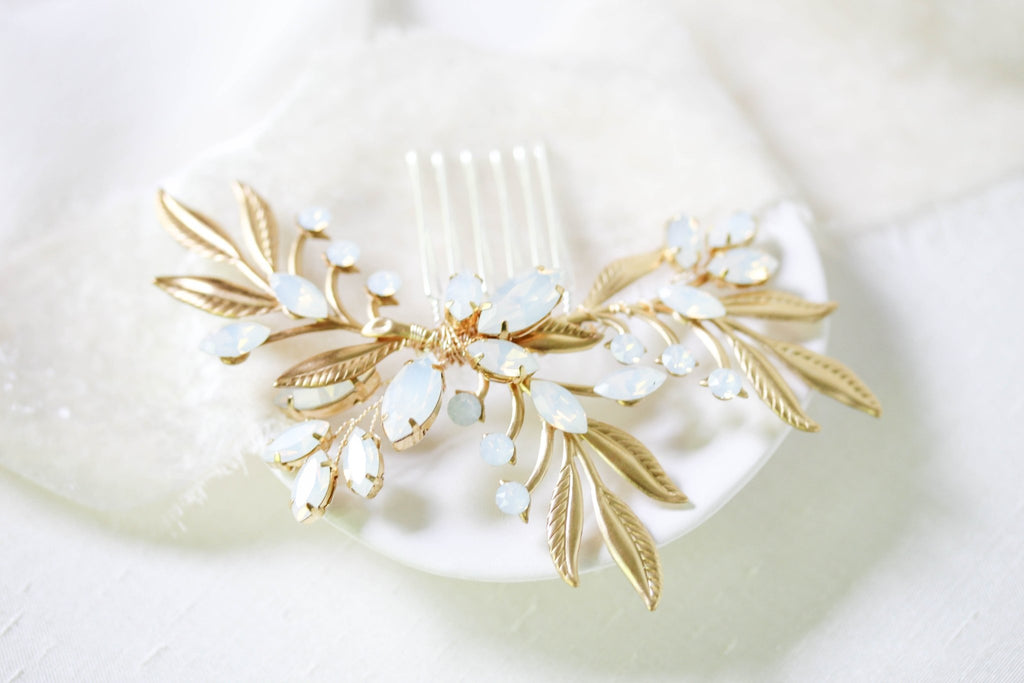 White opal crystal wedding hair piece- LAINA - Treasures by Agnes