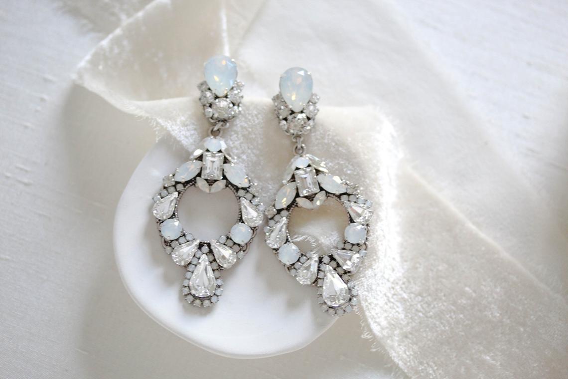White opal crystal wedding hoop earrings - DANIELLE - Treasures by Agnes