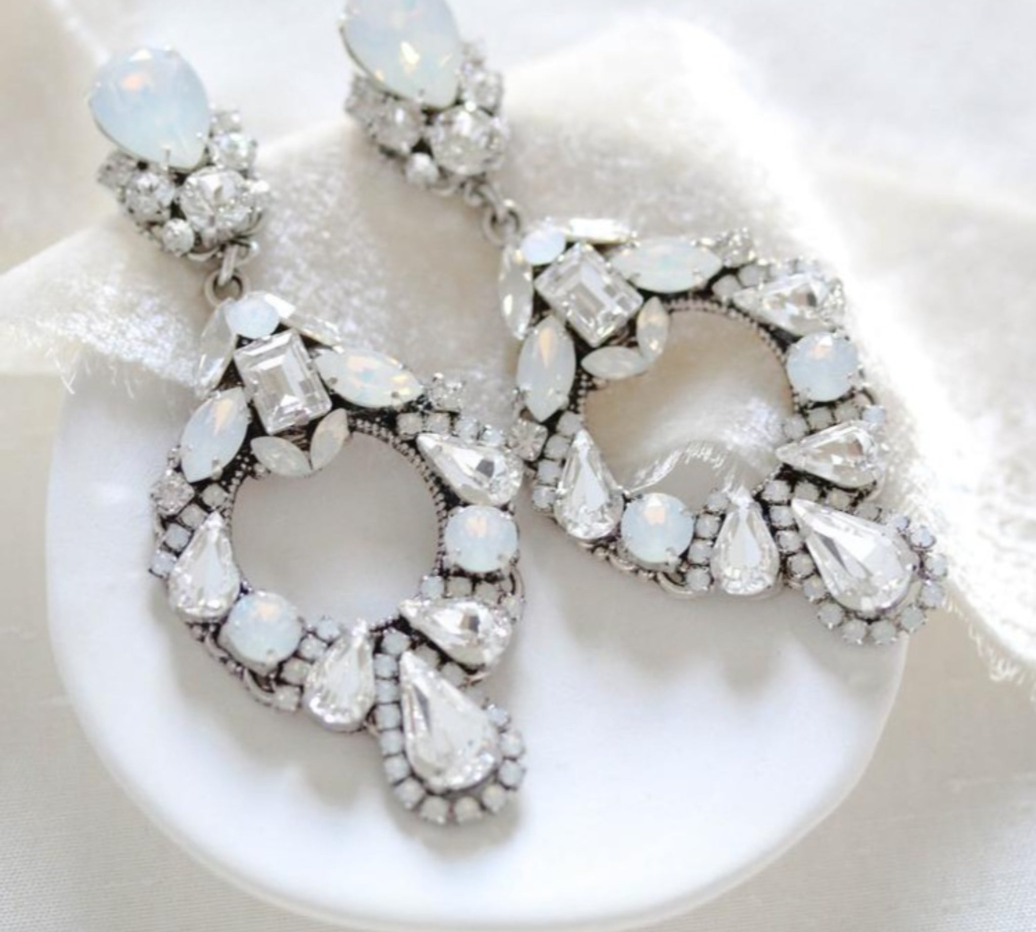 White opal crystal wedding hoop earrings - DANIELLE - Treasures by Agnes