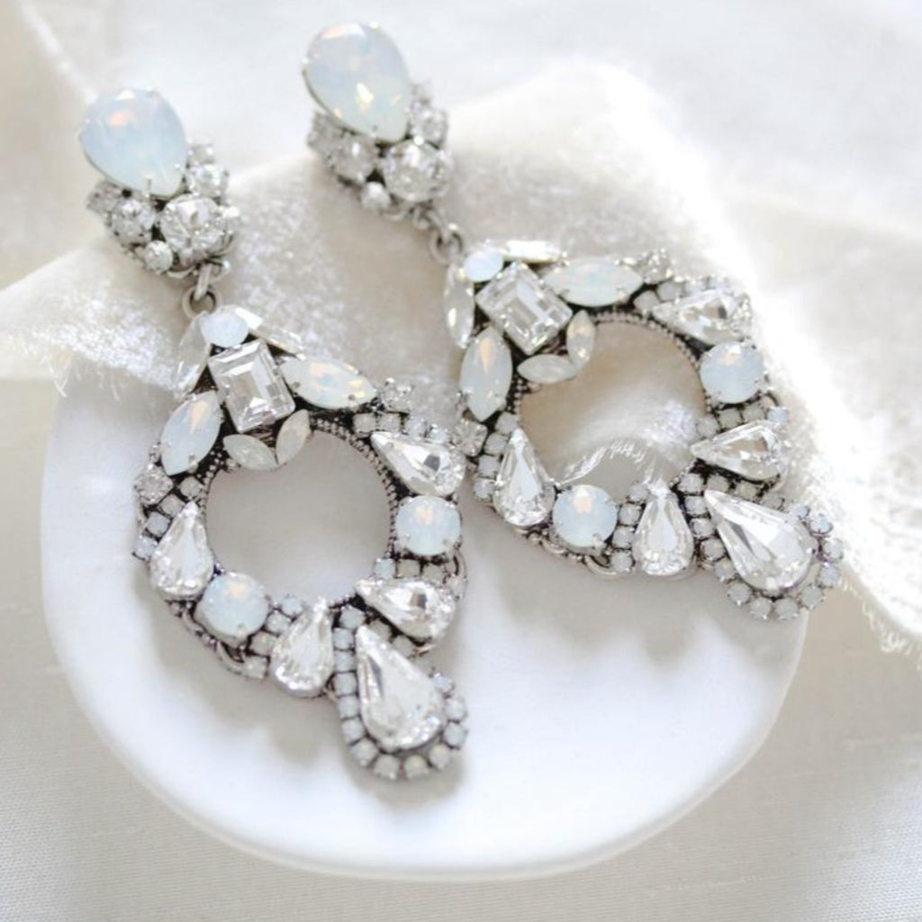 White opal crystal wedding hoop earrings - DANIELLE - Treasures by Agnes