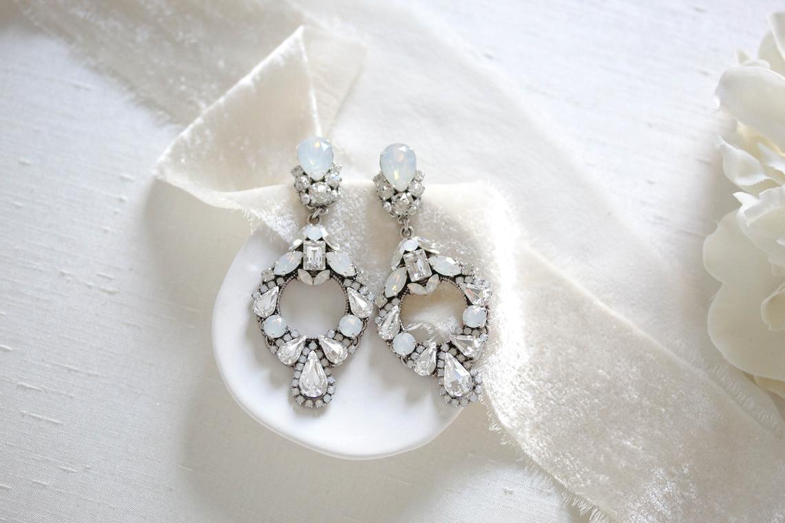White opal crystal wedding hoop earrings - DANIELLE - Treasures by Agnes