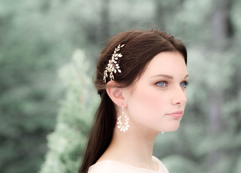 White opal leaf bridal hair comb- TAMARA - Treasures by Agnes