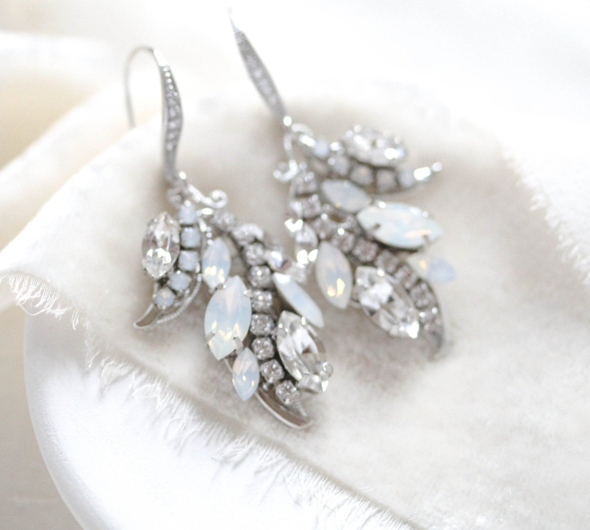 White opal silver earrings for brides - EMERY - Treasures by Agnes