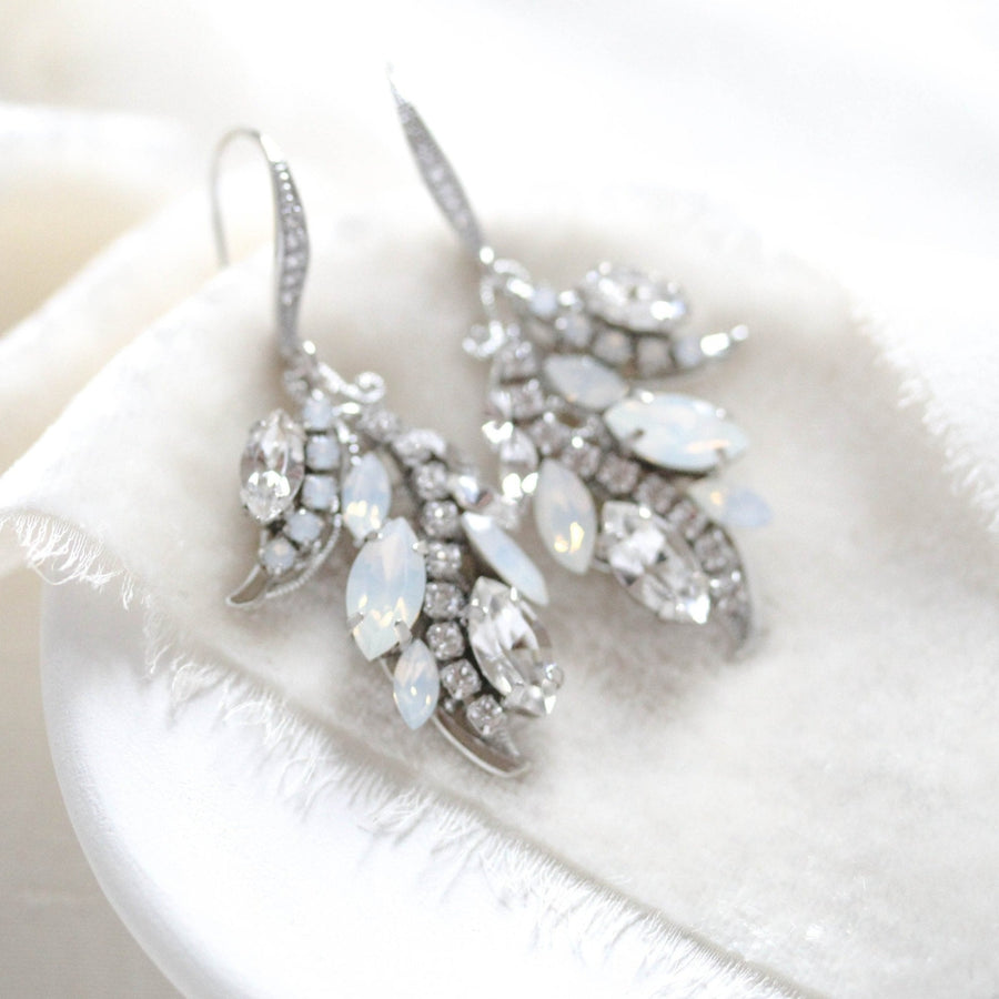 White opal silver earrings for brides - EMERY - Treasures by Agnes