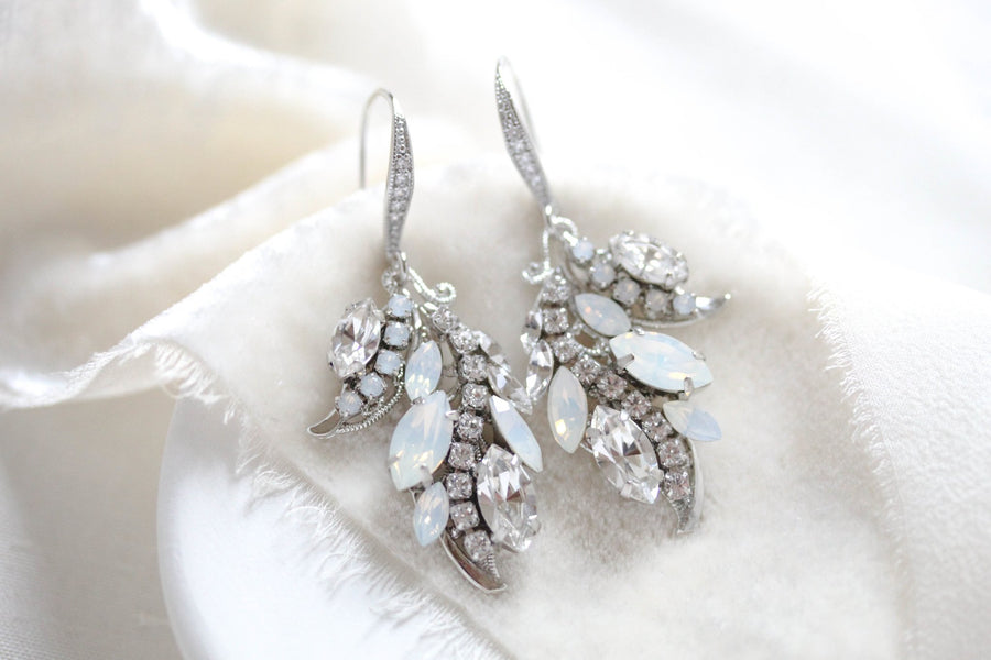 White opal silver earrings for brides - EMERY - Treasures by Agnes