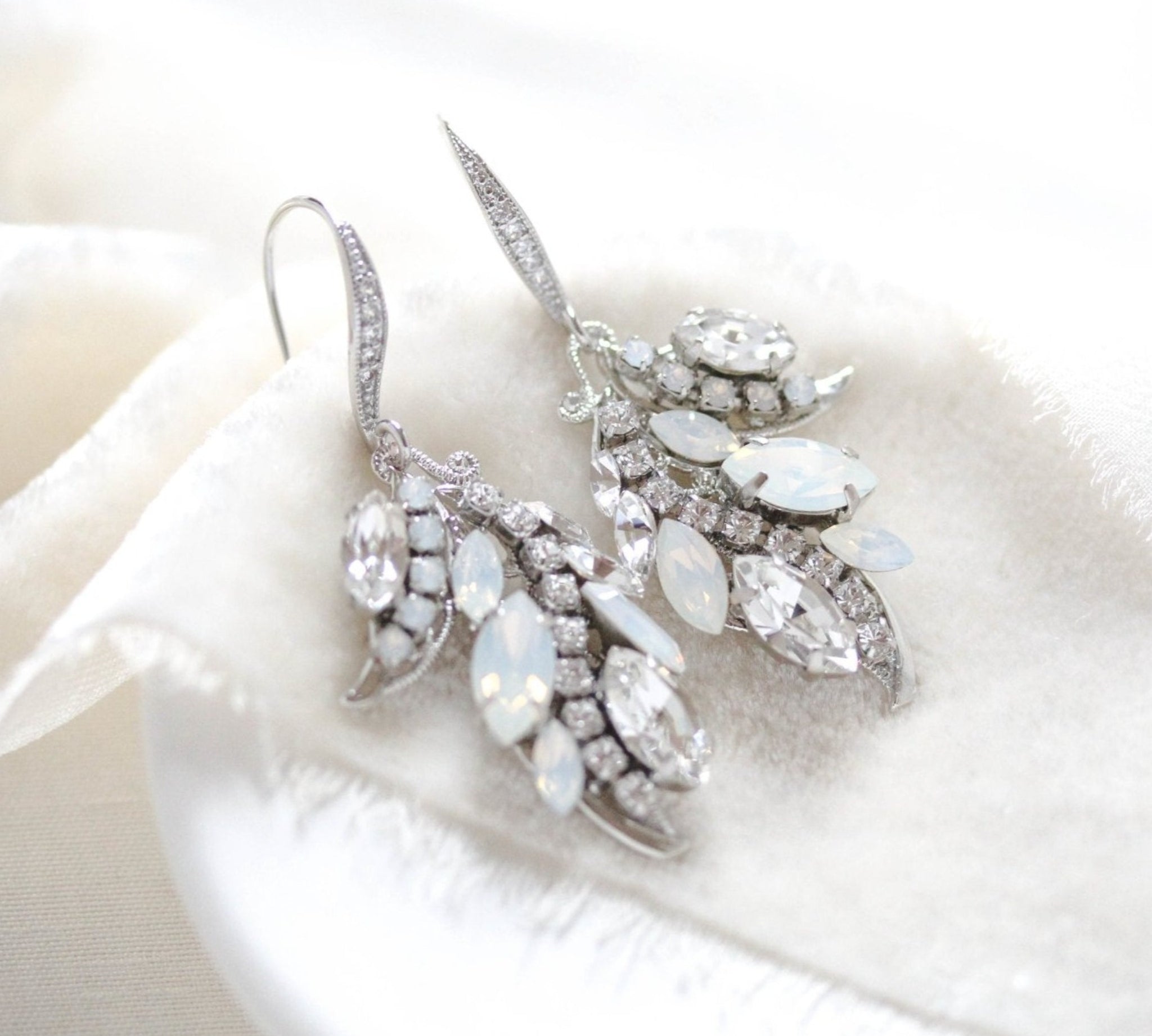 White opal silver earrings for brides - EMERY - Treasures by Agnes