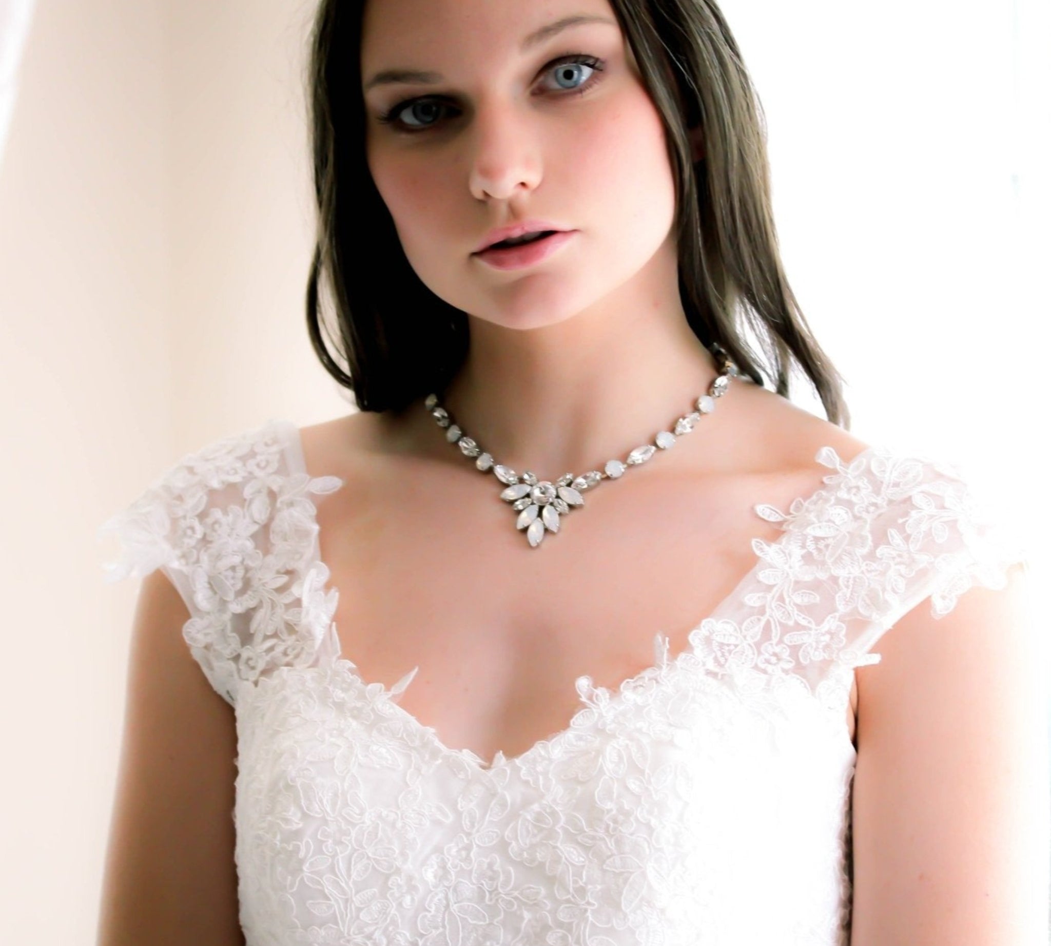 White opal statement bridal necklace - JOELLE - Treasures by Agnes