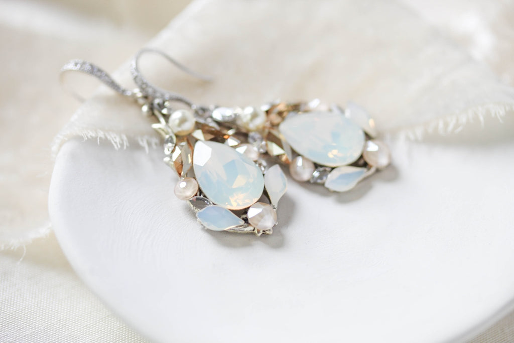 White opal Teardrop Bridal earrings - KARISSA - Treasures by Agnes