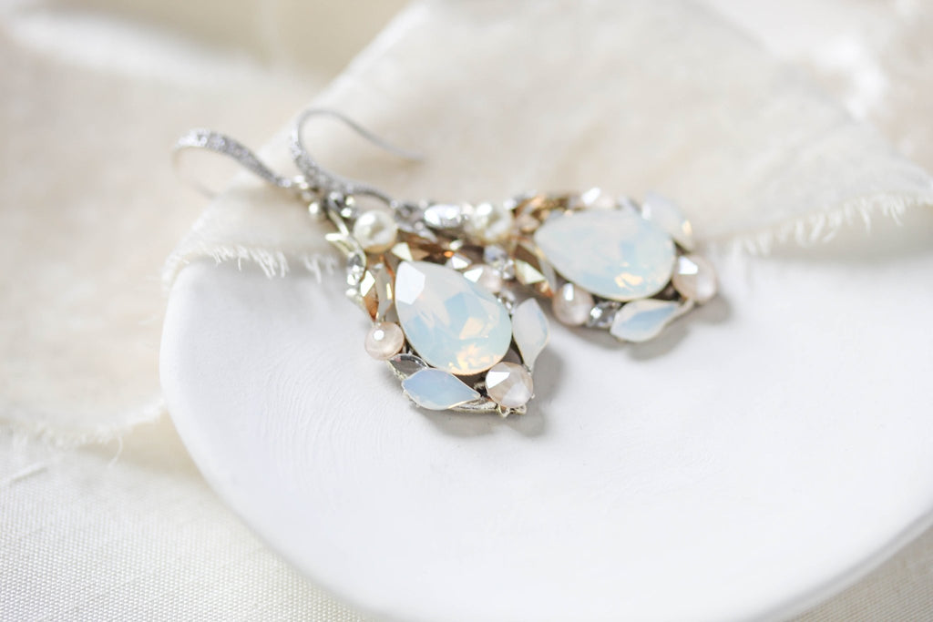 White opal Teardrop Bridal earrings - KARISSA - Treasures by Agnes