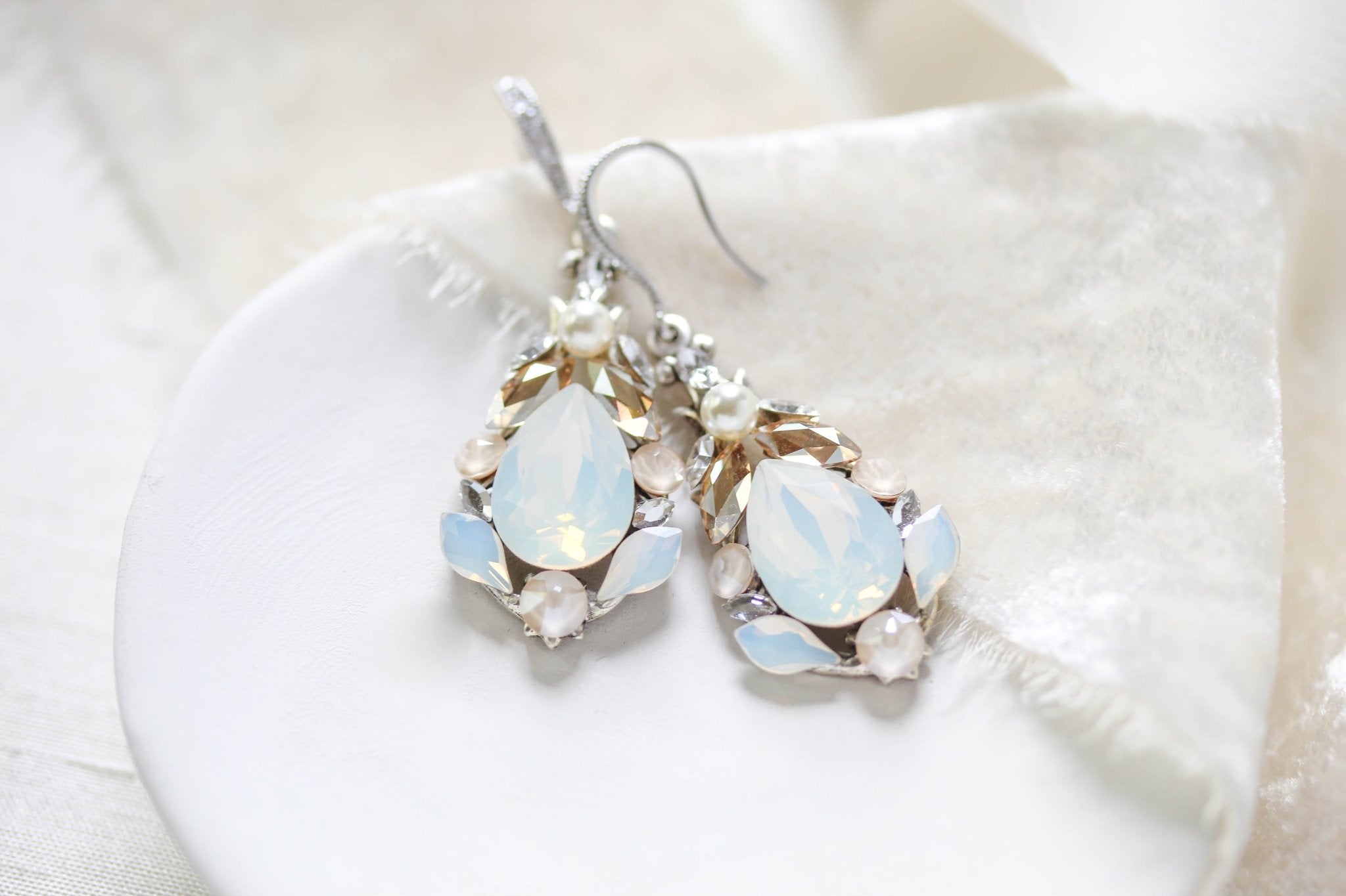 White opal Teardrop Bridal earrings - KARISSA - Treasures by Agnes