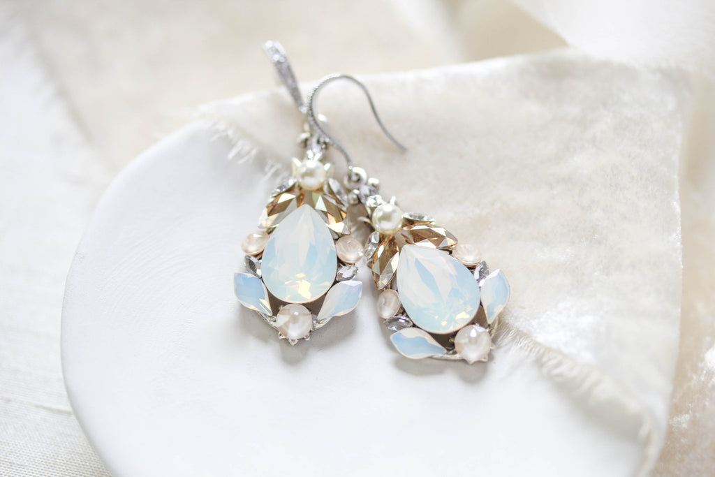 White opal Teardrop Bridal earrings - KARISSA - Treasures by Agnes