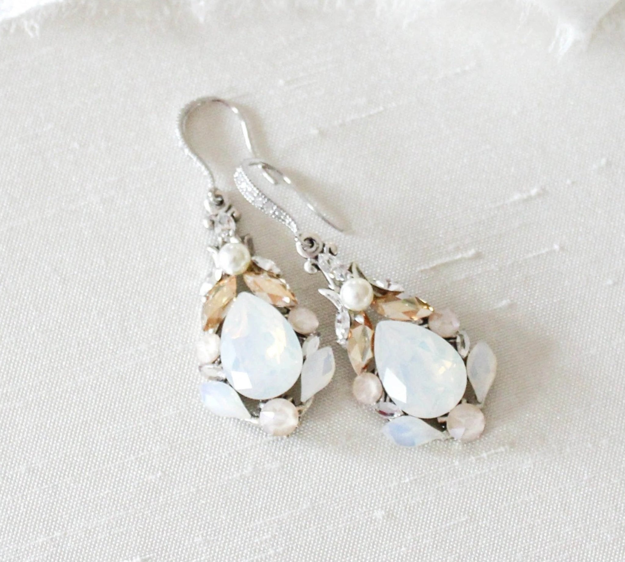 White opal Teardrop Bridal earrings - KARISSA - Treasures by Agnes