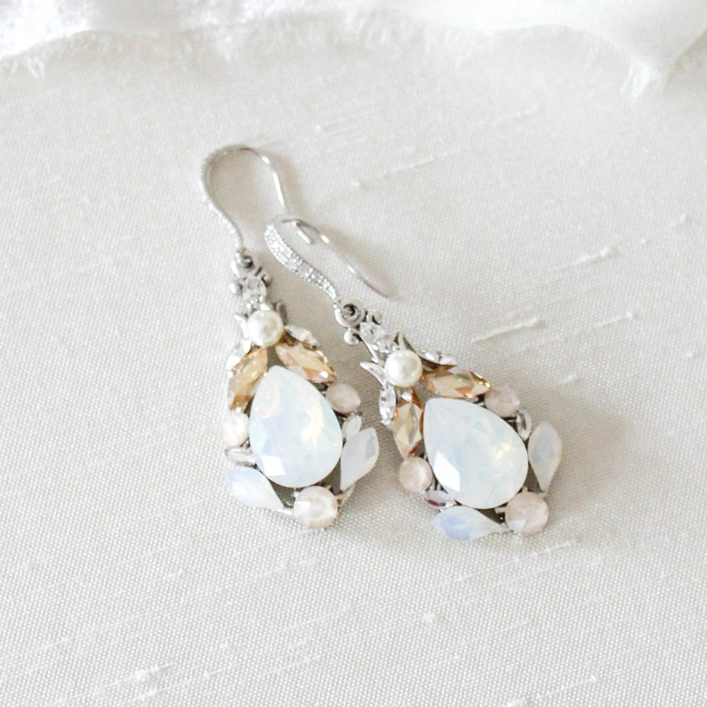 White opal Teardrop Bridal earrings - KARISSA - Treasures by Agnes