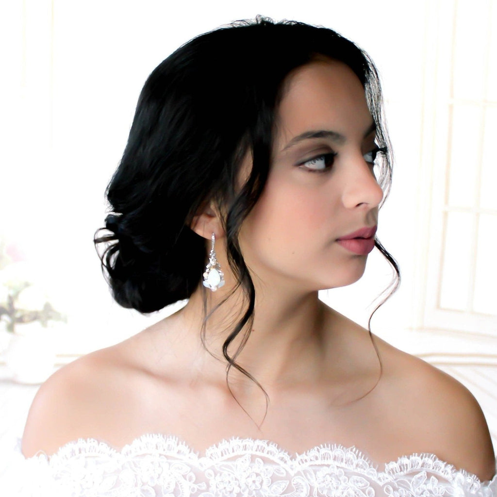 White opal Teardrop Bridal earrings - KARISSA - Treasures by Agnes